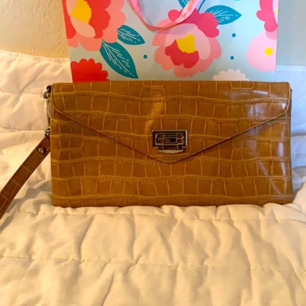 Danier genuine leather tan small clutch